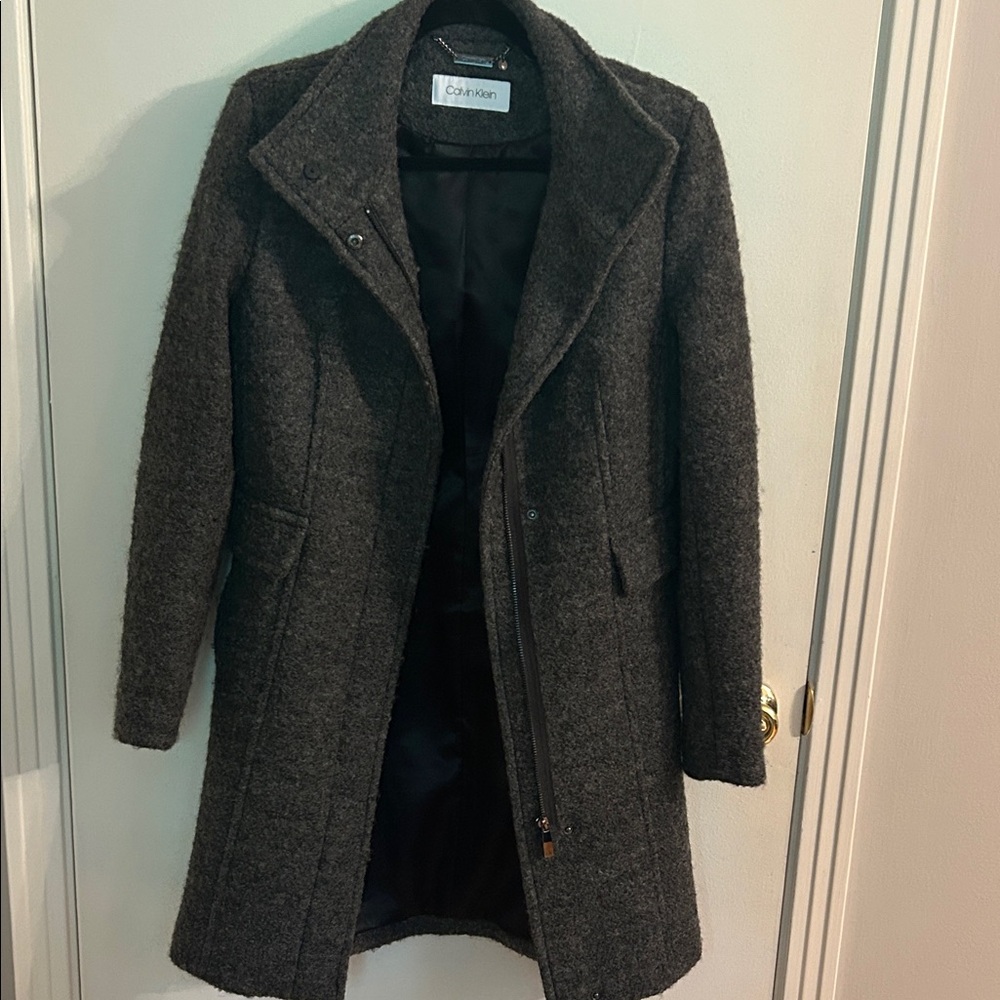 Calvin Klein Women's Charcoal Gray Wool-Blend Pea Coat